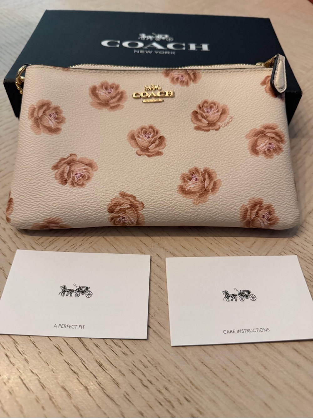 COACH Floral Rose Print Wristlet Pouch